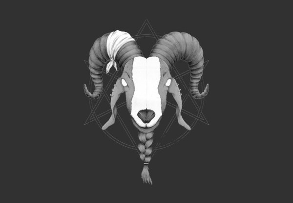 Goat — Design by Hümans. #bandana #hexagram #thelema #goatee #rock #drawing #texture #fur #goat #illustration #animal #horn #blank #pencil
