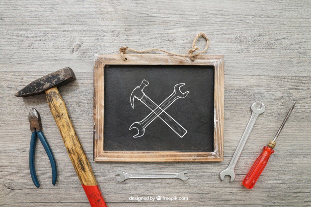Chalkboard and tools Free Psd. See more inspiration related to Mockup, Blackboard, Chalkboard, Mock up, Tools, Hammer, Wrench, Up, Male, Screwdriver, Objects, Things, Composition, Mock, Pliers and Masculine on Freepik.
