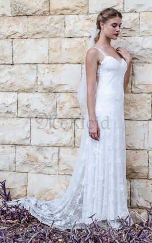 A-Line Herz-Ausschnitt Schlichtes Brautkleid mit Applikation mit Spaghettiträger