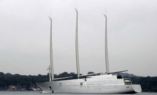 Sailing Yacht A, the world's largest #superyacht revealed during a test voyage in Kiel, Germany #PhilippeStarck