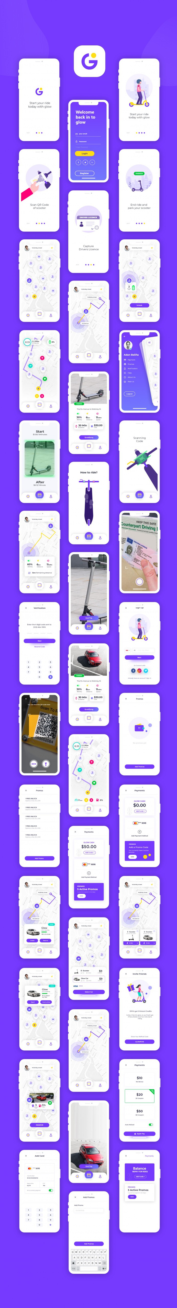 Glow Scooter Rent App Design