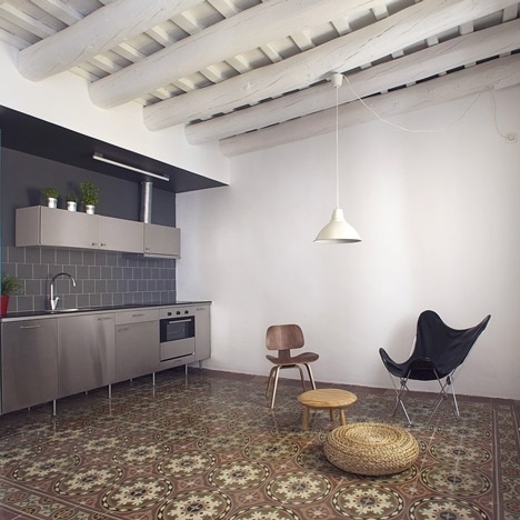Dezeen architecture and design magazine #tiles #wooden #modern #beams #kitchen #mosaic