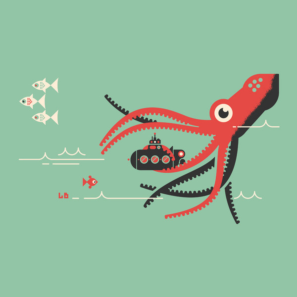 Submarine, by Luke Bott #inspiration #creative #design #graphic #octopus #illustration #sea #submarine