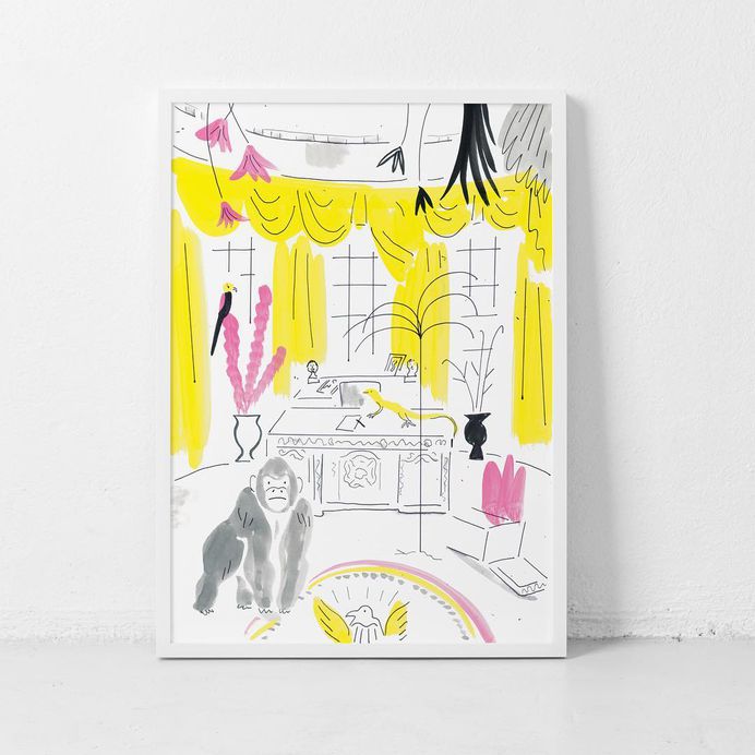oval office🌴🦎🌸original artwork from my tropicana series, ink, fineliner and acrylic on paper, 21x30cm . . . . . #nature #naturetakesover #naturetakescontrol #illustration #originalart #artwork #ovaloffice #ink #inkonpaper #gorilla #jungle #carolinloebbert #drawing #tropicana #tropical #tropicalisland #tropicalfeeling #carolinloebbert
