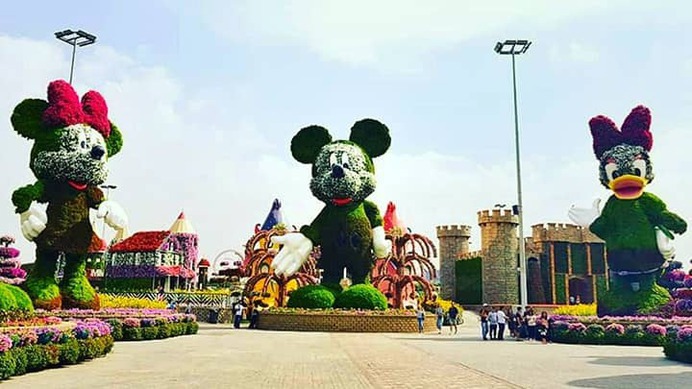 Disney characters at Dubai Miracle Garden.