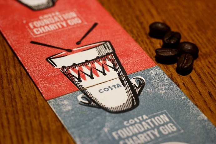 Costa Foundation Advertising Illustration by Mark Wilson #halftone #offset #stamp #costa #icon #card #charity #african #retro #texture #drum #illustration #vintage #coffee #instruments #cup