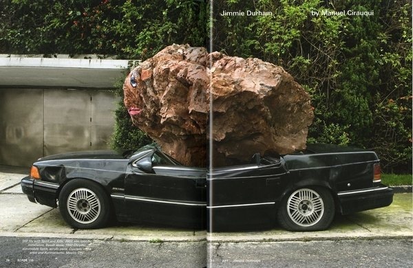 Still life with Spirit and Xitle, 2007, site specific installation, Basalt stone, 1992 Chrysler automobile Spirit, acrylic paint. Courtesy o #durhan #jimmie #car #art