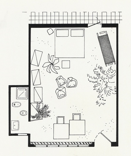 sighsandwhispers: At Home: A Studio Room in Rome, 1970s #plan #rome #interiors #studio #one #1979 #anghinelli #room