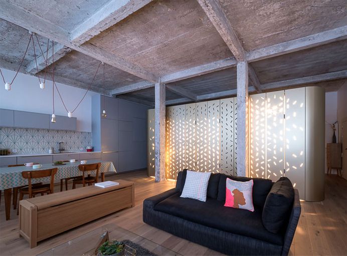 Perforated Aluminum Island at Parisian Apartment by SABO Project - InteriorZine
