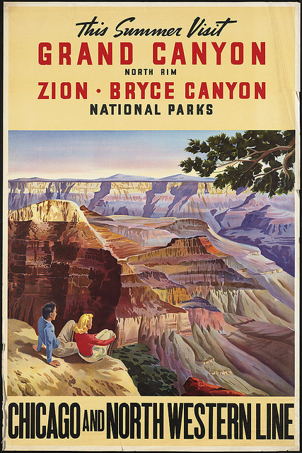 Visit Grand Canyon, North Rim. Chicago and North Western Line #grand #travel #landscape #park #illustration #utah #national #zion #canyon #desert