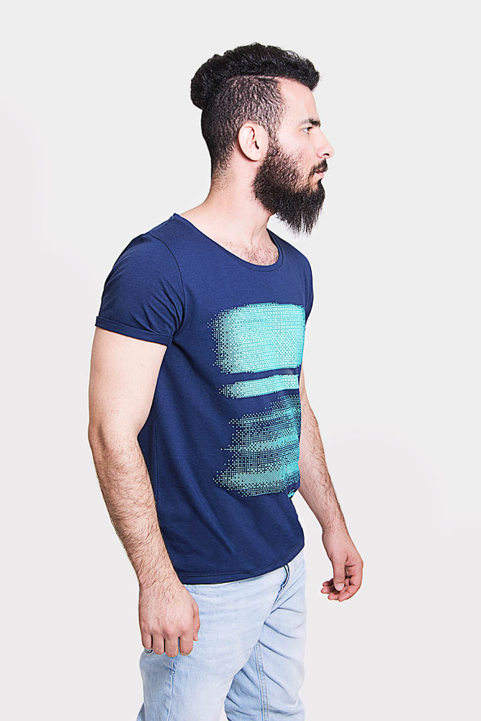 Navy T-shirt with abstract Turquoise Print