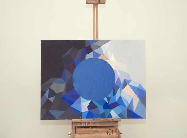 'inverted japanese flag' by 486made.me, acrylic on canvas, 2012 #canvas #circle #acrylic #paint #colors #blue