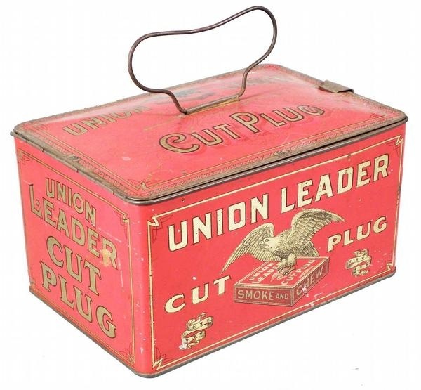 Union Leader Cut Plug Tobacco Lunch Box Tin Showtime Auction Services #packaging #vintage #tobacco