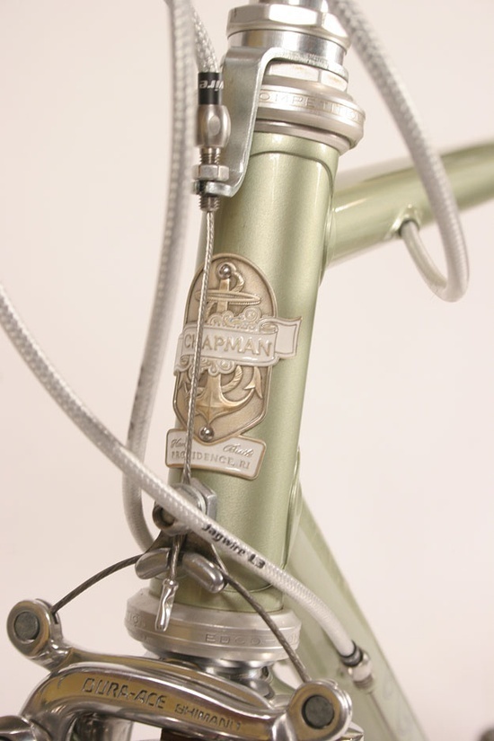 The head badge on Brian Chapman's frames features a bold anchor, a reference to the nautical orientation of his state's geography, Rhode #bicycle #anchor #chapman #bike