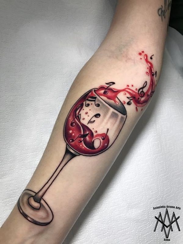 #tattoo of Seductively pulsing #music notes emerging from a #goblet 