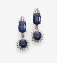 A PAIR OF DROP EARRINGS WITH SAPPHIRES AND DIAMONDS