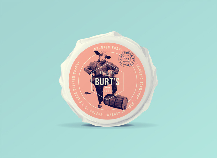 Burt's Blue Cheese Packaging | Drunken Burt -by Gorilla Studio #packaging #illustration #cheese #cow