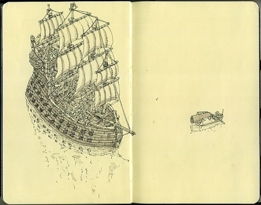 Moleskine Sketches by Mattias Adolfsson | Best Bookmarks #warship #sketch #moleskine
