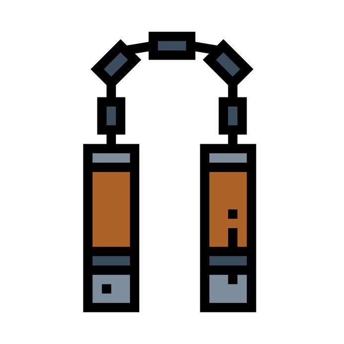 See more icon inspiration related to nunchaku, cultures, sports and competition, miscellaneous, ninja, martial arts, karate, asian, weapons, weapon, oriental and security on Flaticon.