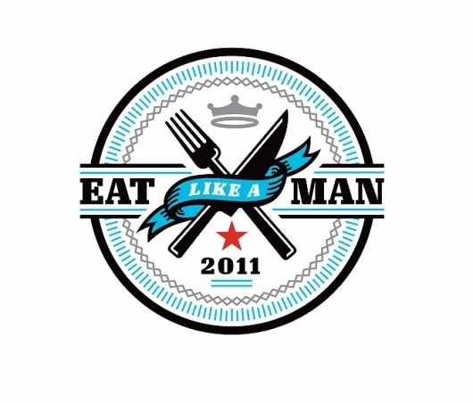 Esquire Eat Like A Man - Matt Lehman Studio #crown #badge #esquire #a #man #eat #black #like #gray #logo #knife #blue #fork
