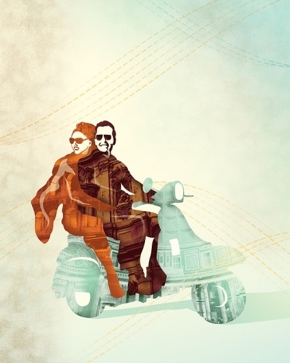 Vintage Italian Art Print by RadFive | Society6 #couple #motor #sunglasses #scooter #illustration #architecture #vintage
