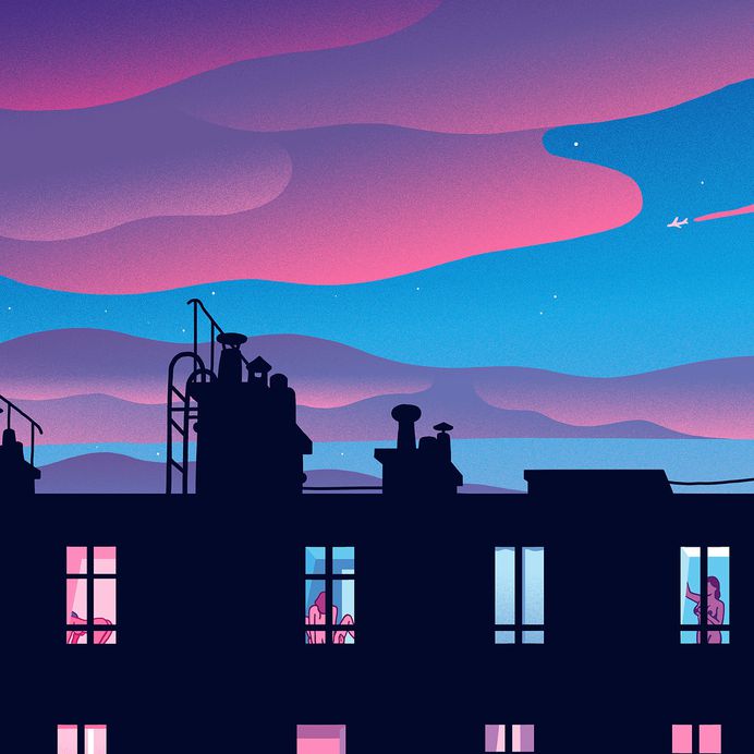 Parisian voyeur fantasy #window #voyeur #paris #illustration #backlight #dusk #pinksky #rooftopsex #exhibition #bagatelle #illustree #picame #thedesigntip
