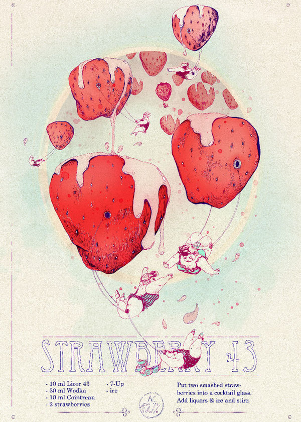 Shaken, not stirred on the Behance Network #acrobats #trapeez #balloons #strawberries
