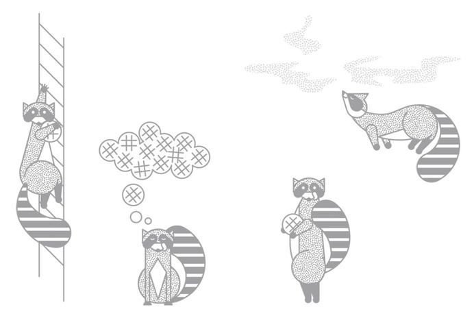 Waffee #waffles #white #raccoon #black #illustration #identity #and
