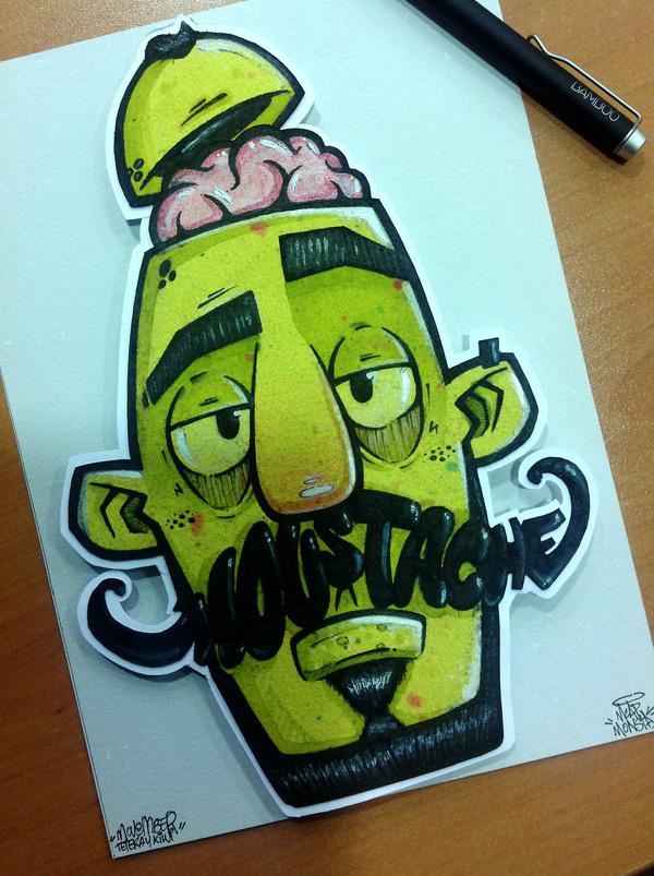 Moustache MONSTAnIllustration with mixed media donate to Tetera & Kiwi to the MOVEMBER BENEFICT EXPOSITION #mcapmonsta