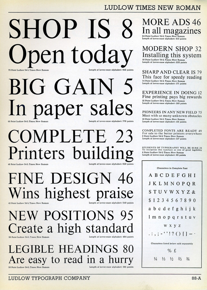 Ludlow Times New Roman type specimen #ludlow #specimen #times #roman #vintage #type #new