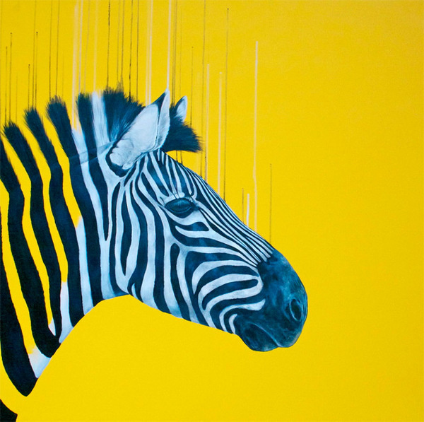 Fluorescent Mixed Media Animals by Louise McNaught #fluorescent #yellow #zebra #color