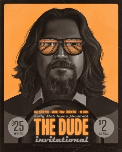 The Dude Invitational by Mike Mitchell | Poster Shizzle... #yellow #retro #dude #black #monochrome #pos #vintage #poster