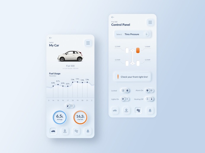 Skeuomorphism / Neumorphism UI -SKEUOMORPH REMOTE CAR CONTROL APP BY BOGUSŁAW PODHALICZ