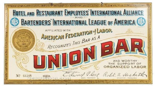 Union Bar Tin Sign, #beer #prohibition #sign #union #bar #vintage