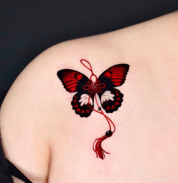 #butterfly  #tattoo, #shoulder #women #tassel