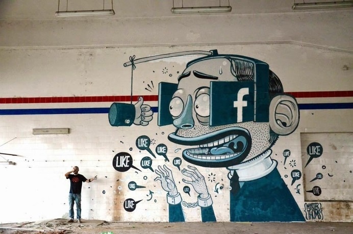 The Facebook Like Obsession Told Through Murals #facebook #likes #wall #art #street #murals
