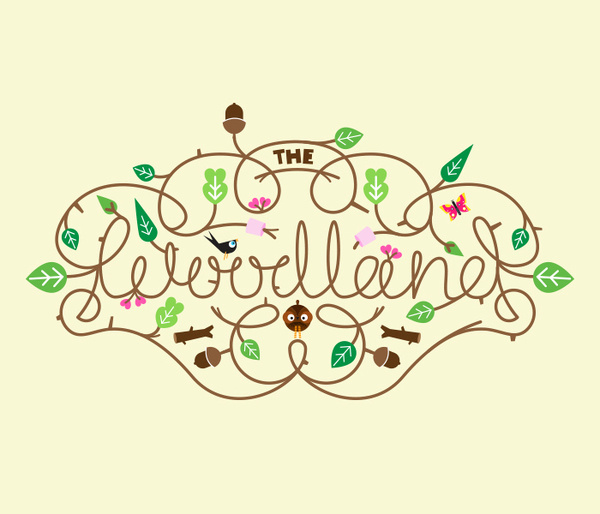 The Woodland #script #rook #woodland #neil #j #woods #birds #illustration #leaves #vines #trees #typography