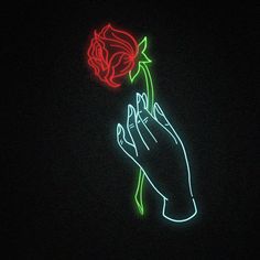 New party member! Tags: love art illustration night drawing neon flowers rose romance falling glowing petals neon sign