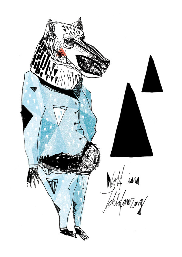 Wolf im Schlafanzug #fischer #pyjamas #illustration #maria #wolf