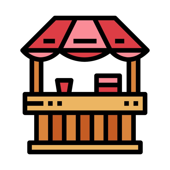 See more icon inspiration related to stall, stand, street, food stand, food and restaurant, food stall, carnival, urban, fast food, commerce and food on Flaticon.