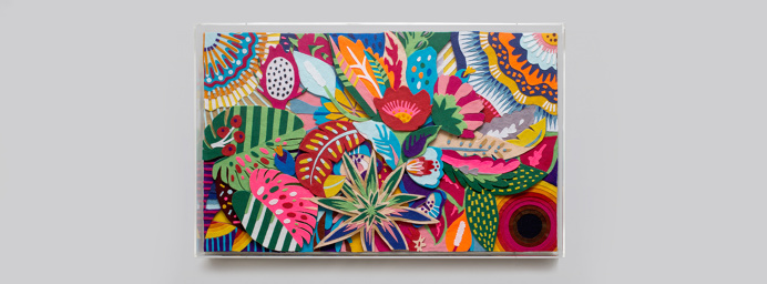 "Tropicaliente" felt art by Lhama. www.lhama.net #flower #floral #tropical #lhama #felt #colorful #handmade