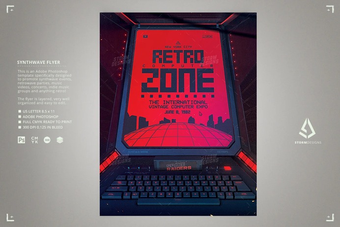 Retro Sci-Fi Flyer Cyberpunk Monitor Template
