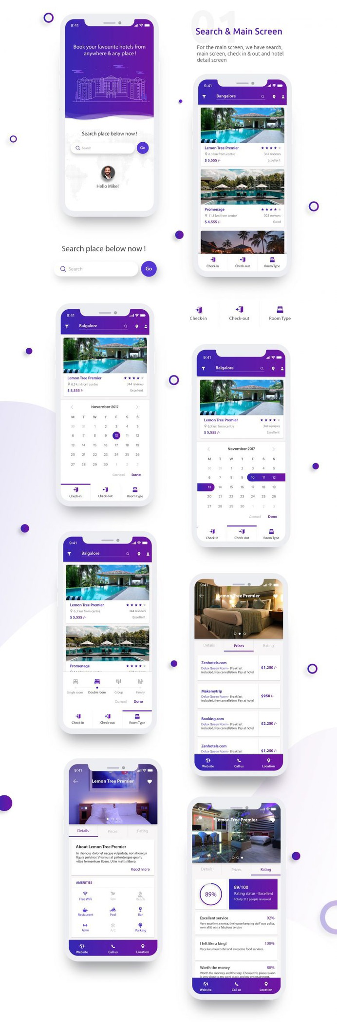 iOS UI Kit For Hotel Booking