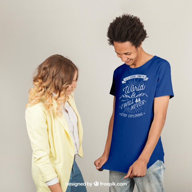 T-shirt print template Free Psd. See more inspiration related to Mockup, Template, Woman, Fashion, Man, Girl, T shirt, Shirt, Couple, Mock up, Boy, Tshirt, Print, Fashion girl, Up, Guy, Feminine, Looking, Wear, Mock, Masculine and Showing on Freepik.