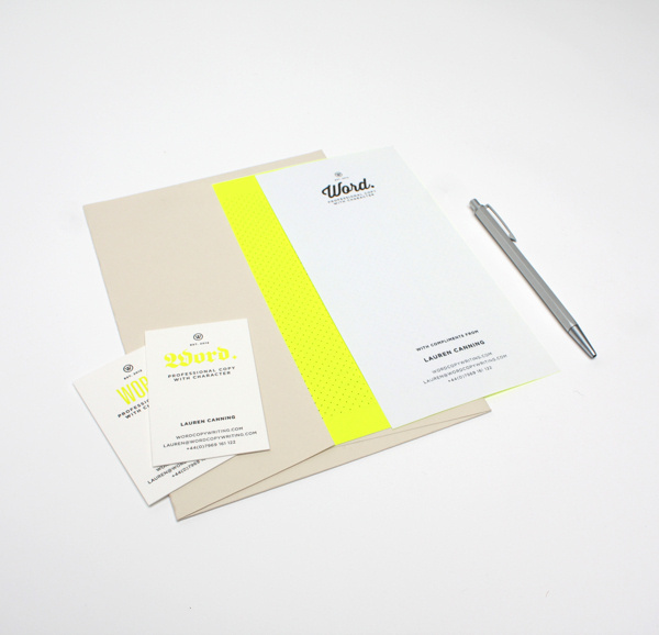Word. #font #branding #copywriting #neon #yellow #word #fluoro #copy #brand #identity #typeface #neutral #stationery #passport #type #fluroescent #typography