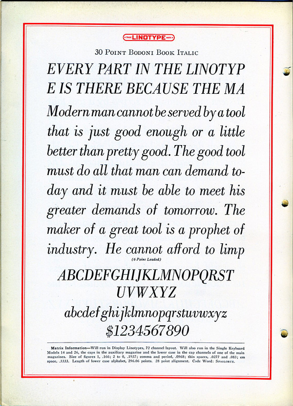 Linotype Bodoni Italic type specimen #type #specimen #typography