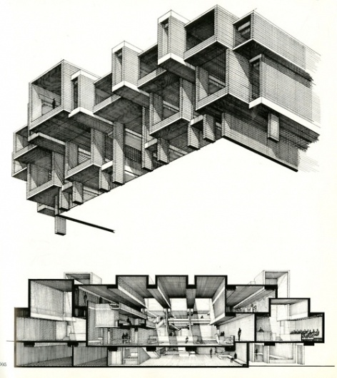 Drawing ARCHITECTURE, Orange County Government Center by Paul Rudolph... #white #black #architecture #and #drawing