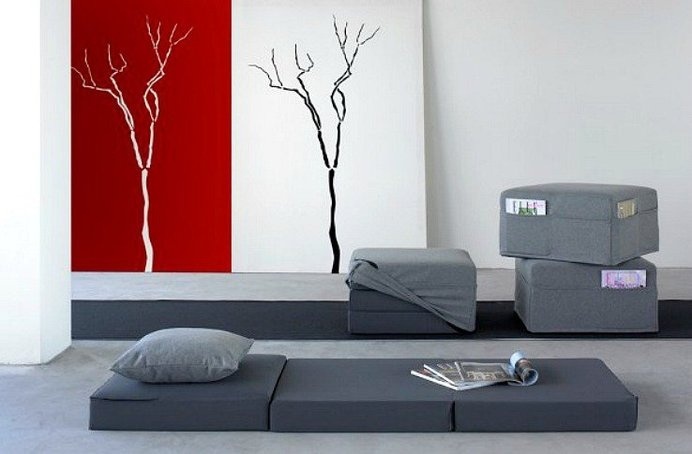 The Trix Sofa Bed has a neat trick of converting into a pouf, armchair and bed, at your convenience and it doesn't take up much space for th #sofa #modern #design #home #product #furniture #industrial #bed #style