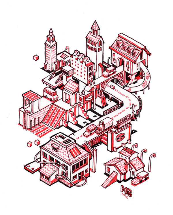 Mini Cities on Behance #city #red #mini
