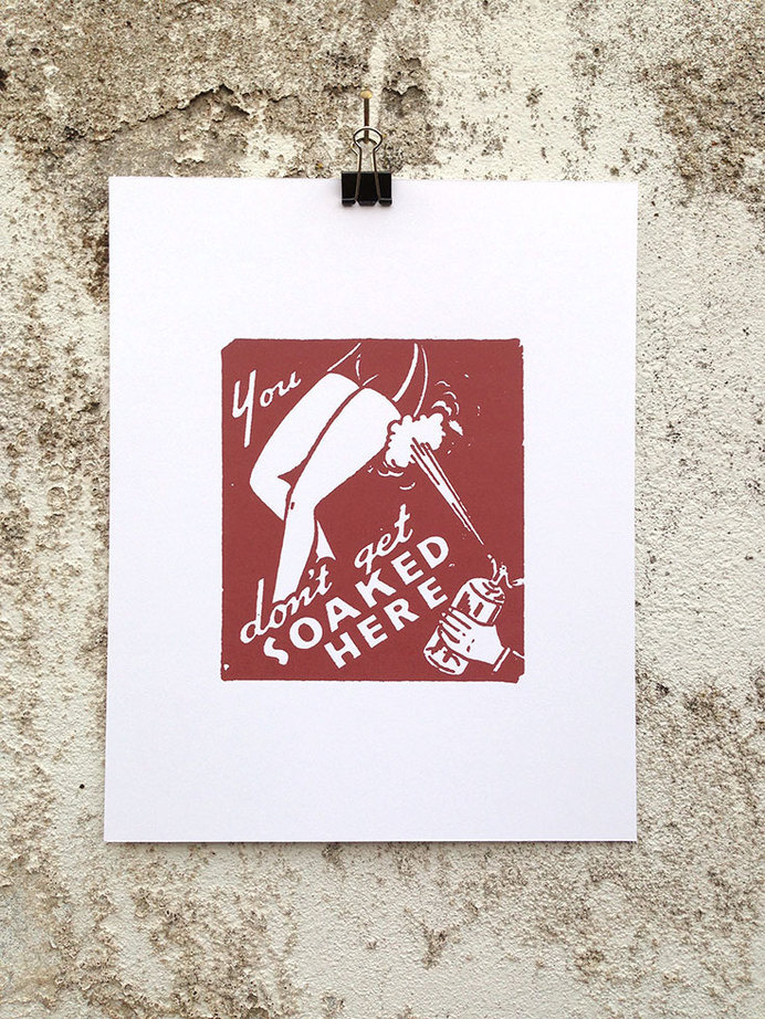 You Don't Get Soaked Here - 8 x 10 Mini Poster #kitsch #retro #girlie #illustration #vintage #etching #matchbook #art #burlesque